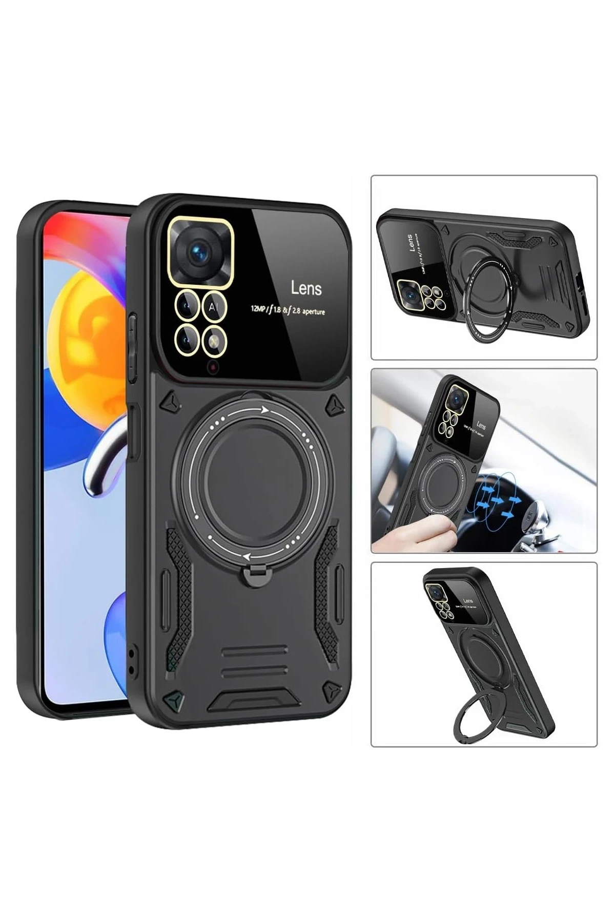 Newface Xiaomi Redmi Note 11 Pro Kılıf Joy Lens Standlı Kapak - Siyah — görsel 3