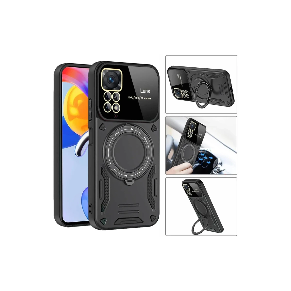 Newface Xiaomi Redmi Note 11 Pro Kılıf Joy Lens Standlı Kapak - Siyah — görsel 6