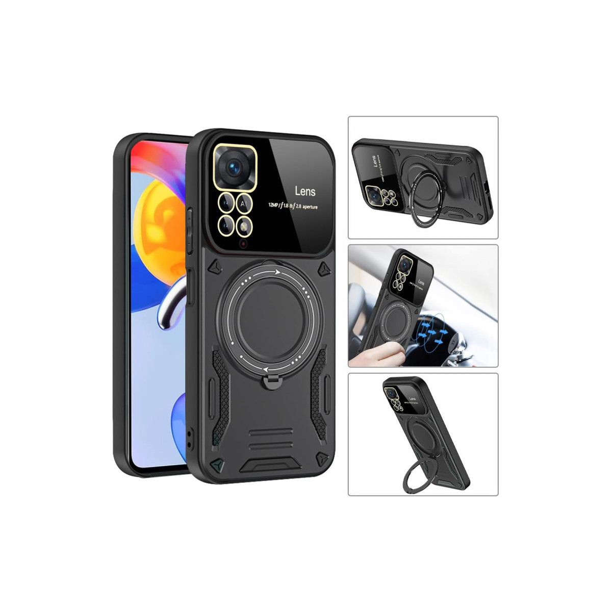Newface Xiaomi Redmi Note 11 Pro Kılıf Joy Lens Standlı Kapak - Siyah — görsel 9