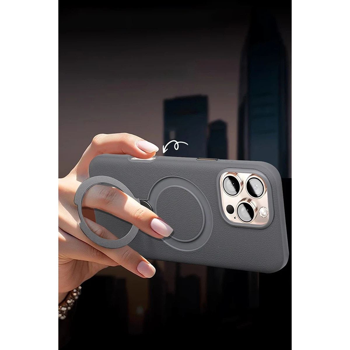 HDD Apple iPhone 16 Vapor Deri Magsafe Standlı Kılıf - Gold