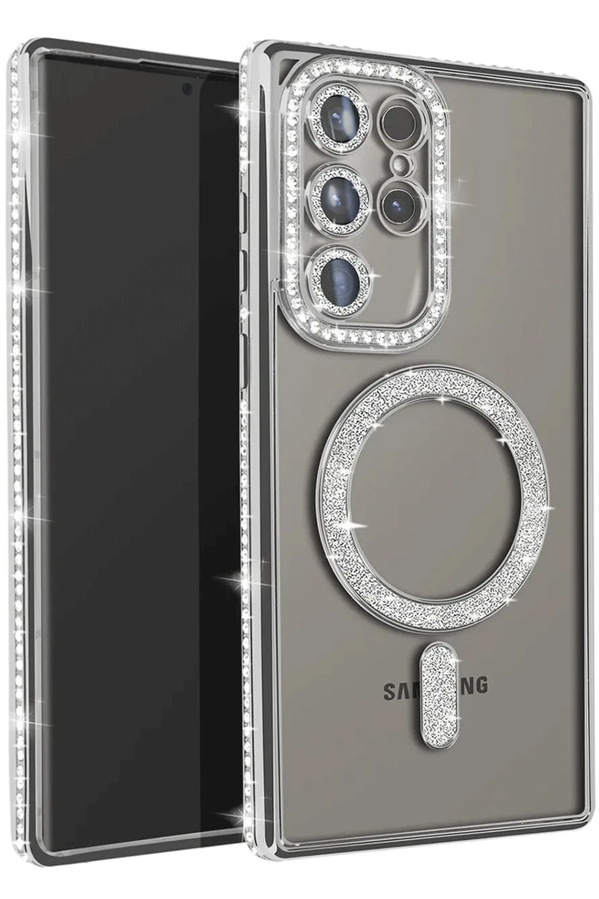 Newface Samsung Galaxy S25 Ultra Kılıf Joke Simli Magneticsafe Kılıf - Gümüş