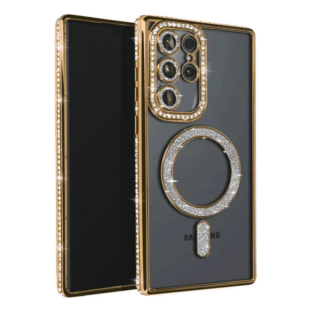 Samsung Galaxy S25 Ultra Kılıf Joke Simli Magneticsafe Kılıf - Gold