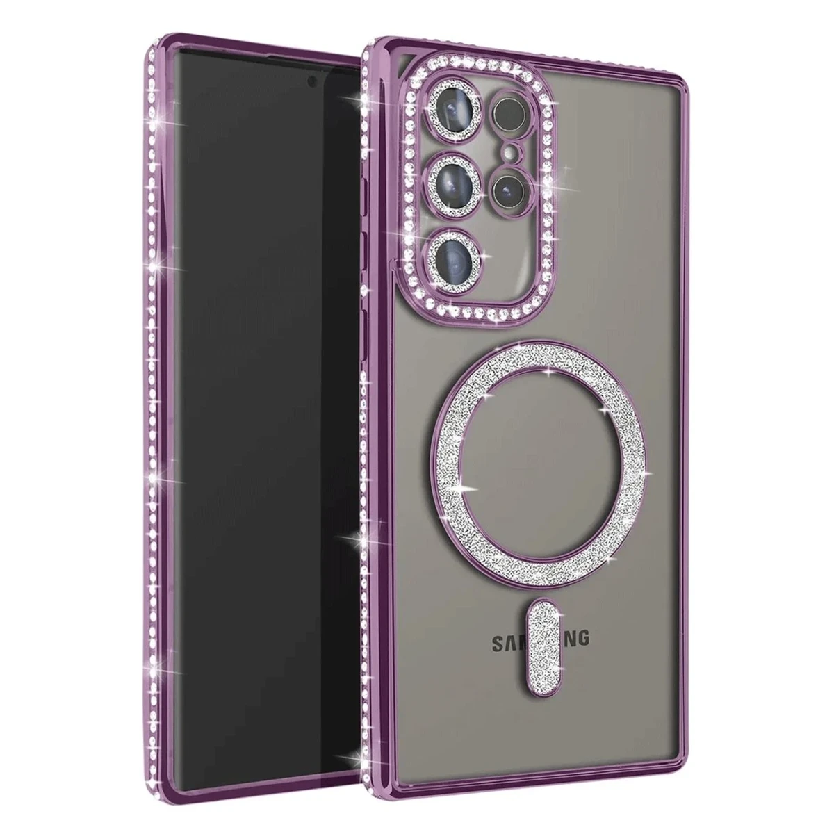 Samsung Galaxy S25 Ultra Kılıf Joke Simli Magneticsafe Kılıf - Derin Mor