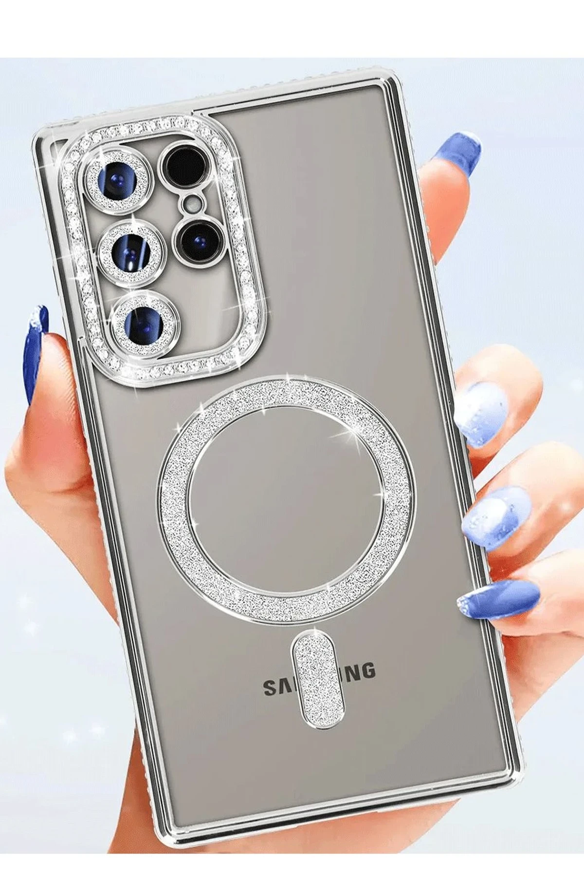 Newface Samsung Galaxy S25 Ultra Kılıf Joke Simli Magneticsafe Kılıf - Derin Mor