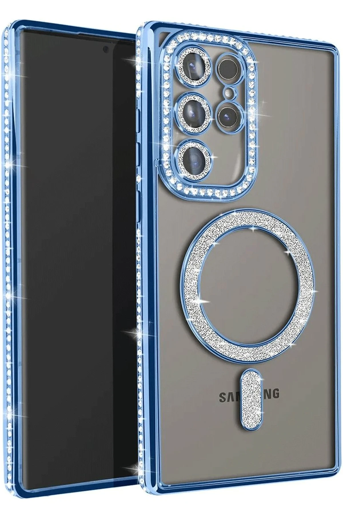 Newface Samsung Galaxy S25 Ultra Kılıf Joke Simli Magneticsafe Kılıf - Mavi