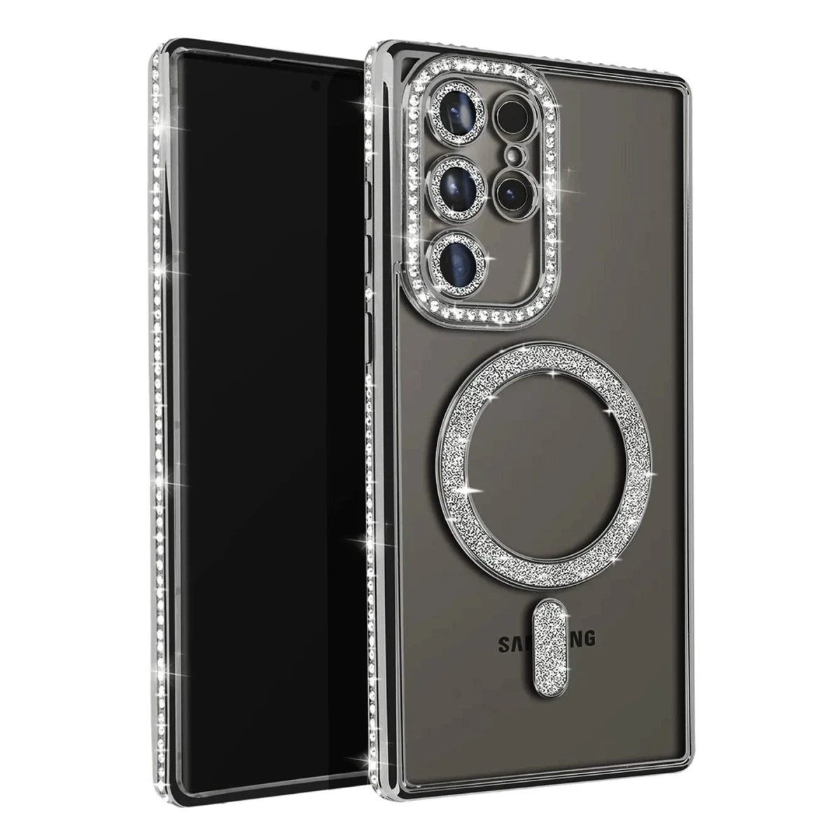 Newface Samsung Galaxy S25 Ultra Kılıf Joke Simli Magneticsafe Kılıf - Gri