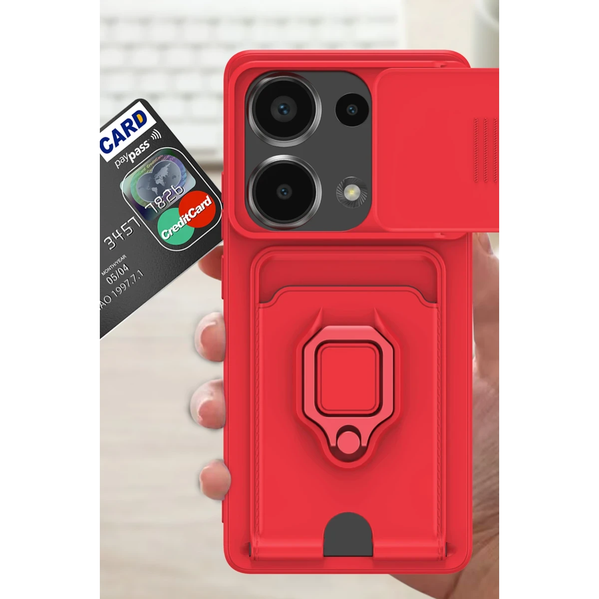 Newface Xiaomi Redmi Note 13 Pro 4G Kılıf Zuma Kartvizitli Yüzüklü Silikon - Siyah — görsel 6