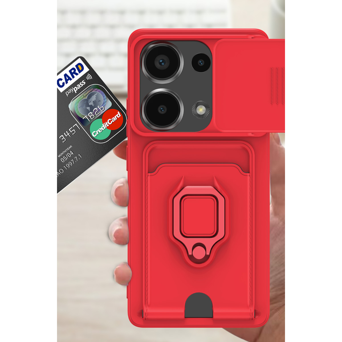 Newface Xiaomi Redmi Note 13 Pro 4G Kılıf Zuma Kartvizitli Yüzüklü Silikon - Siyah — görsel 9