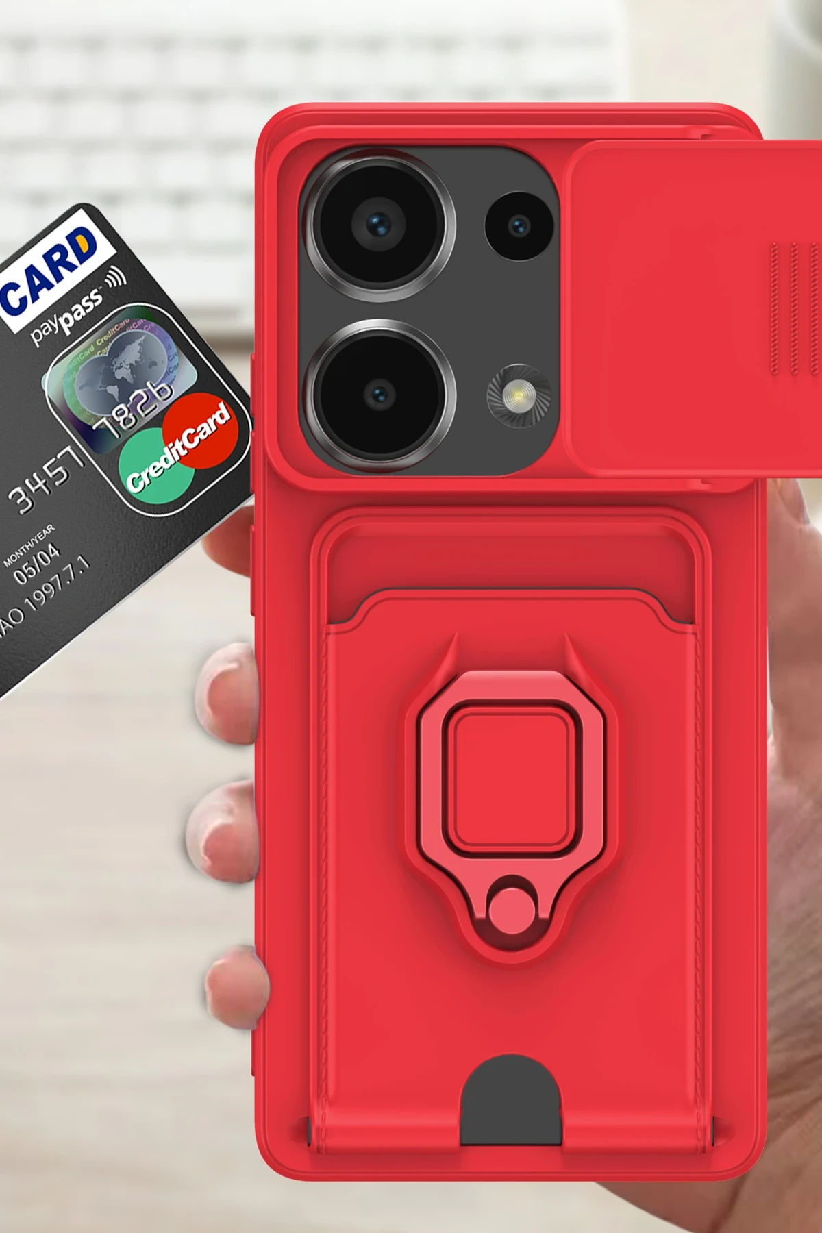 Newface Xiaomi Redmi Note 13 Pro 4G Kılıf Zuma Kartvizitli Yüzüklü Silikon - Yeşil