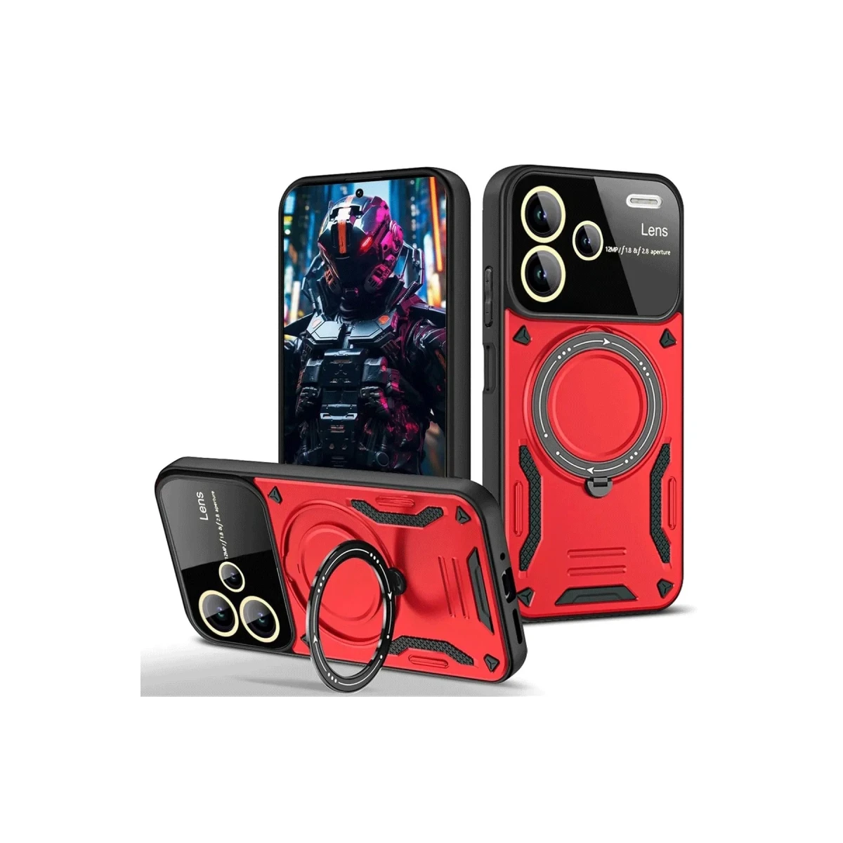 Newface Xiaomi Redmi Note 13 Pro Plus Joy Lens Standlı Kapak - Kırmızı — görsel 2