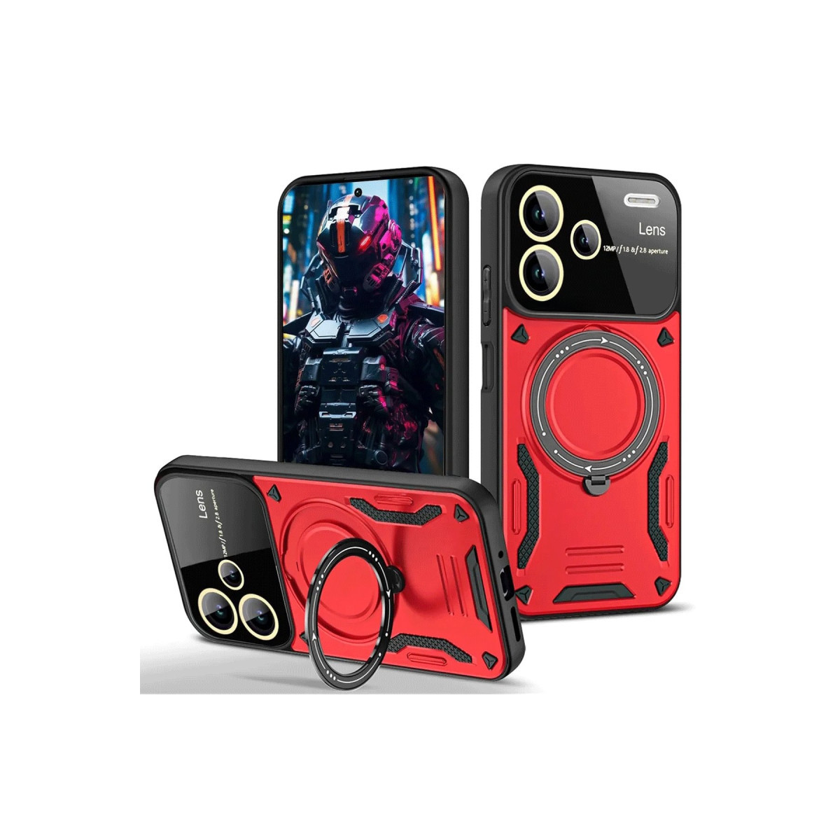 Newface Xiaomi Redmi Note 13 Pro Plus Joy Lens Standlı Kapak - Kırmızı — görsel 3