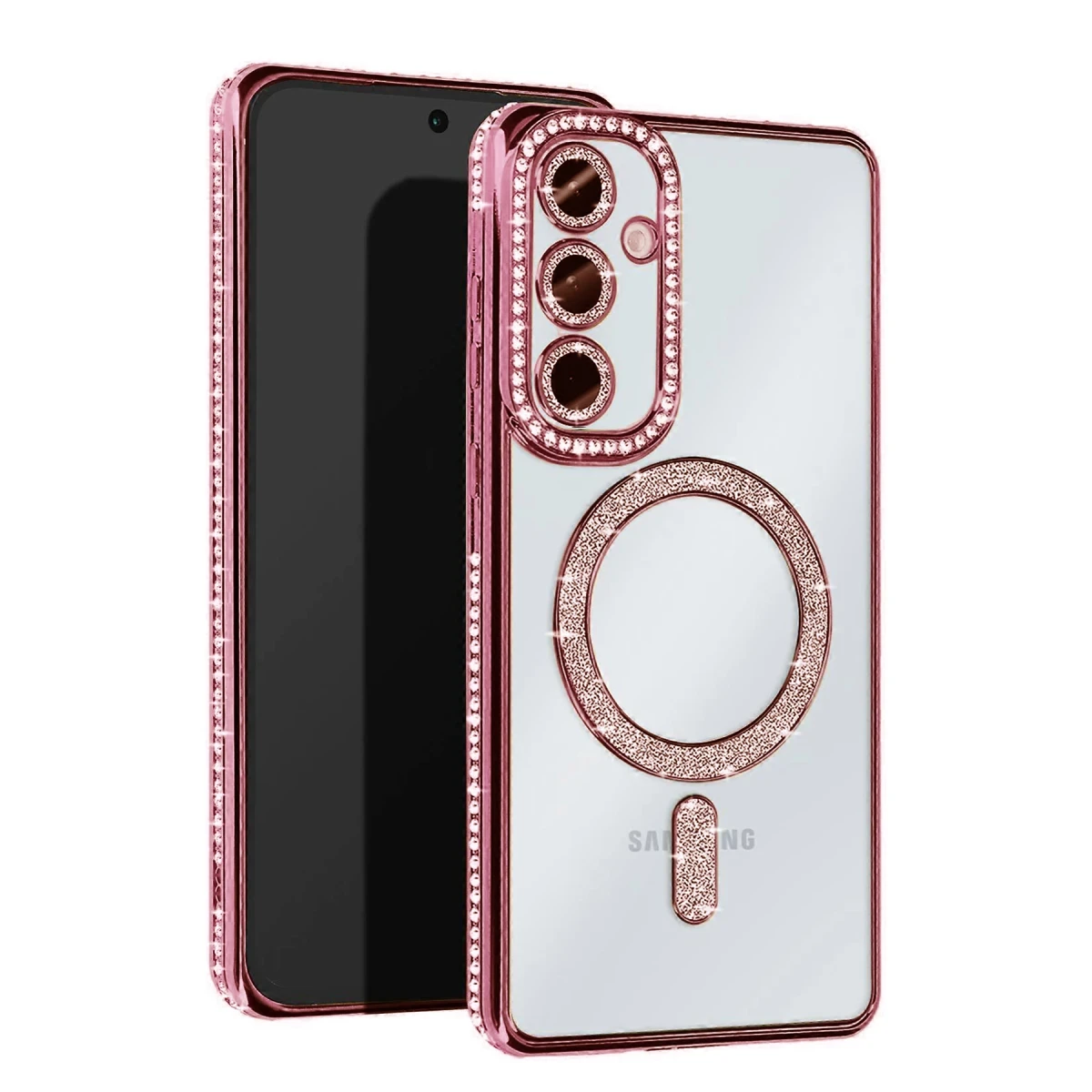 Newface Samsung Galaxy S25 Plus Kılıf Joke Simli Magneticsafe Kılıf - Pembe