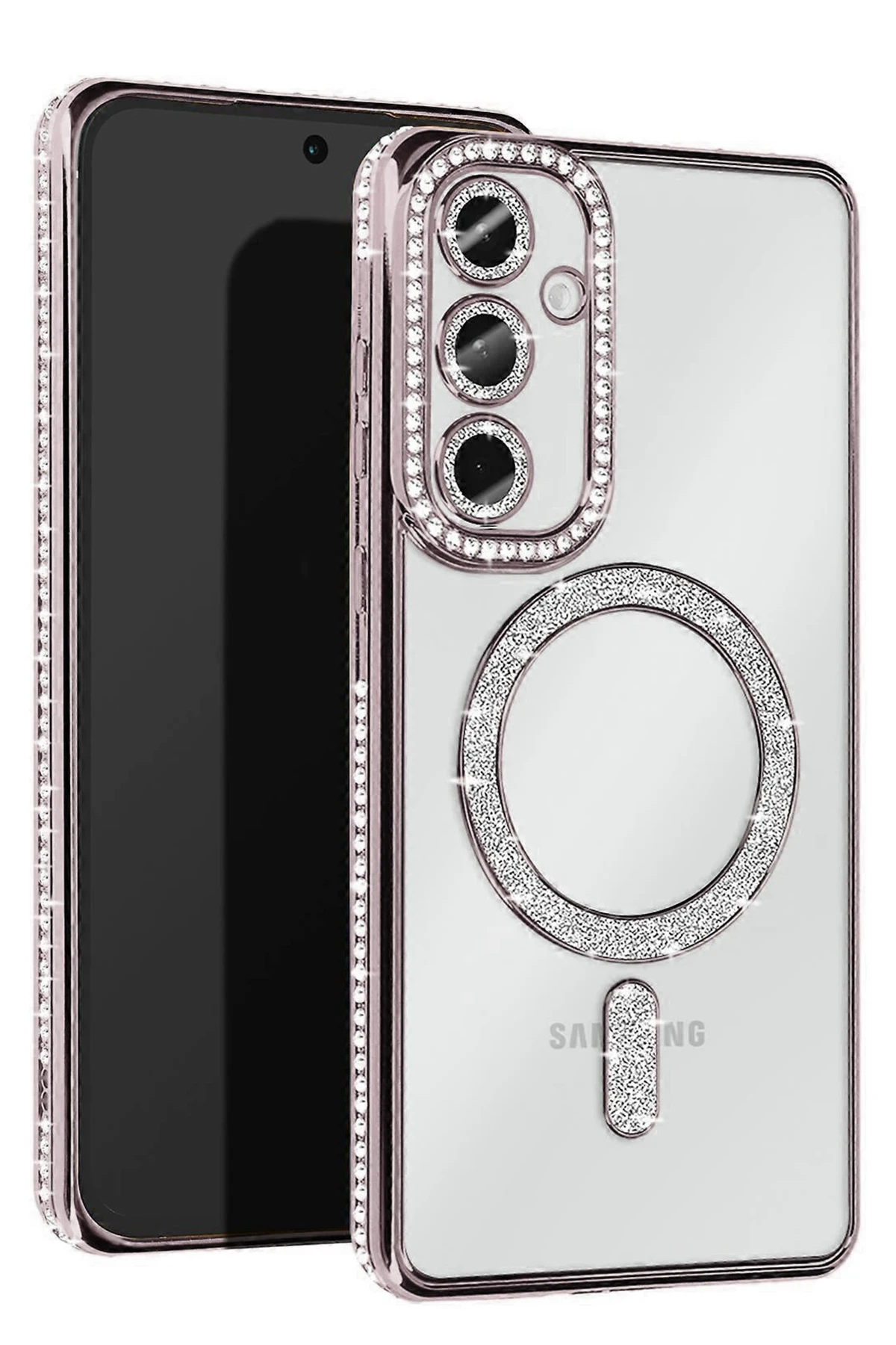 Newface Samsung Galaxy S25 Kılıf Joke Simli Magneticsafe Kılıf - Gümüş