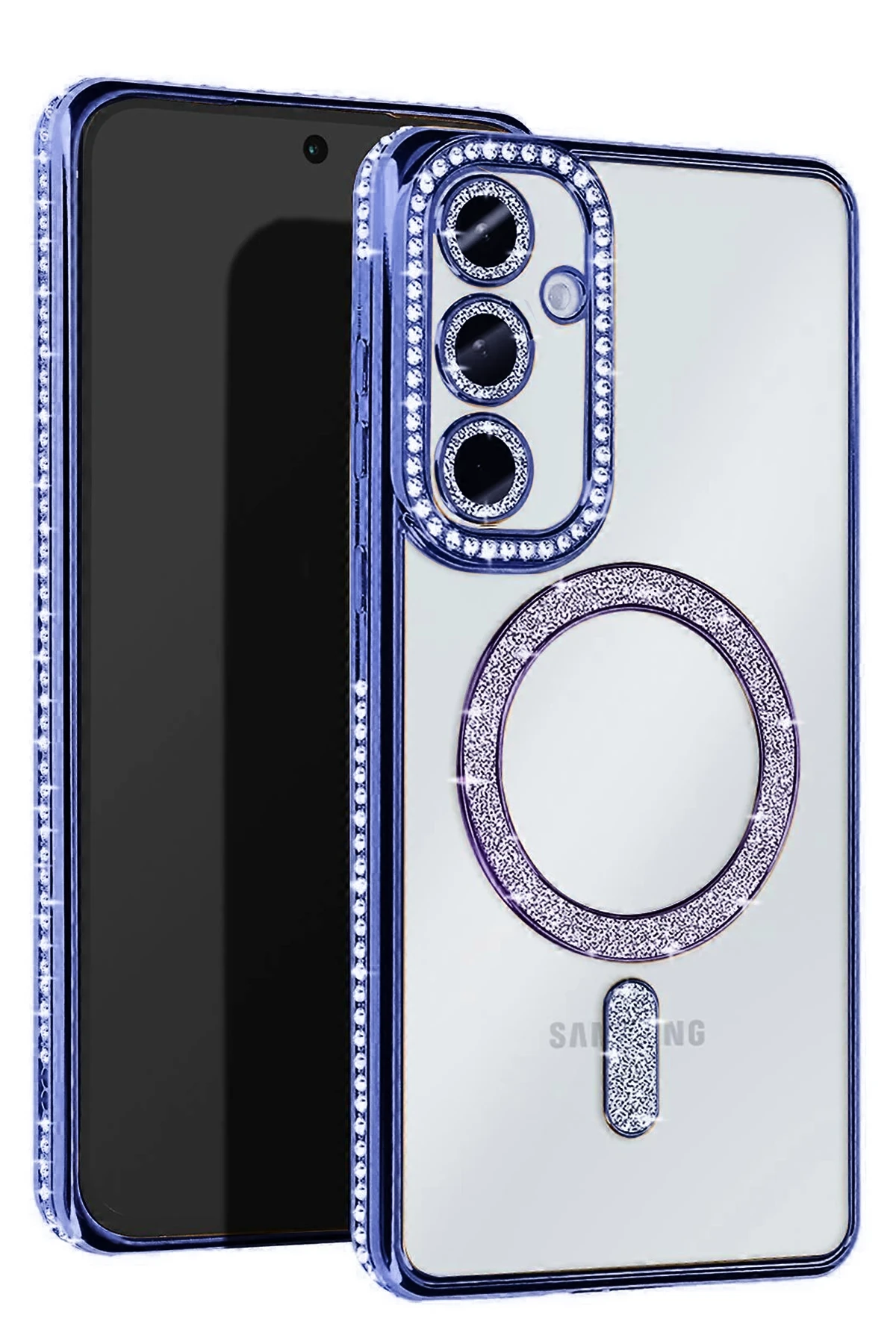 Newface Samsung Galaxy S25 Kılıf Joke Simli Magneticsafe Kılıf - Mavi