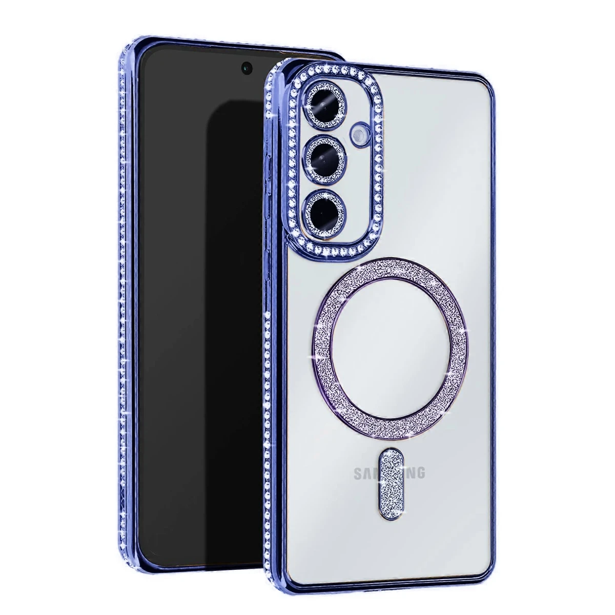 Newface Samsung Galaxy S25 Kılıf Joke Simli Magneticsafe Kılıf - Mavi