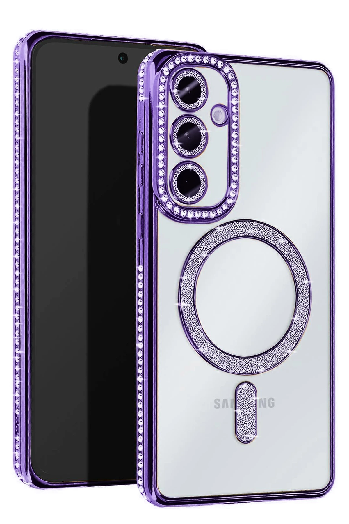 Newface Samsung Galaxy S25 Kılıf Joke Simli Magneticsafe Kılıf - Derin Mor