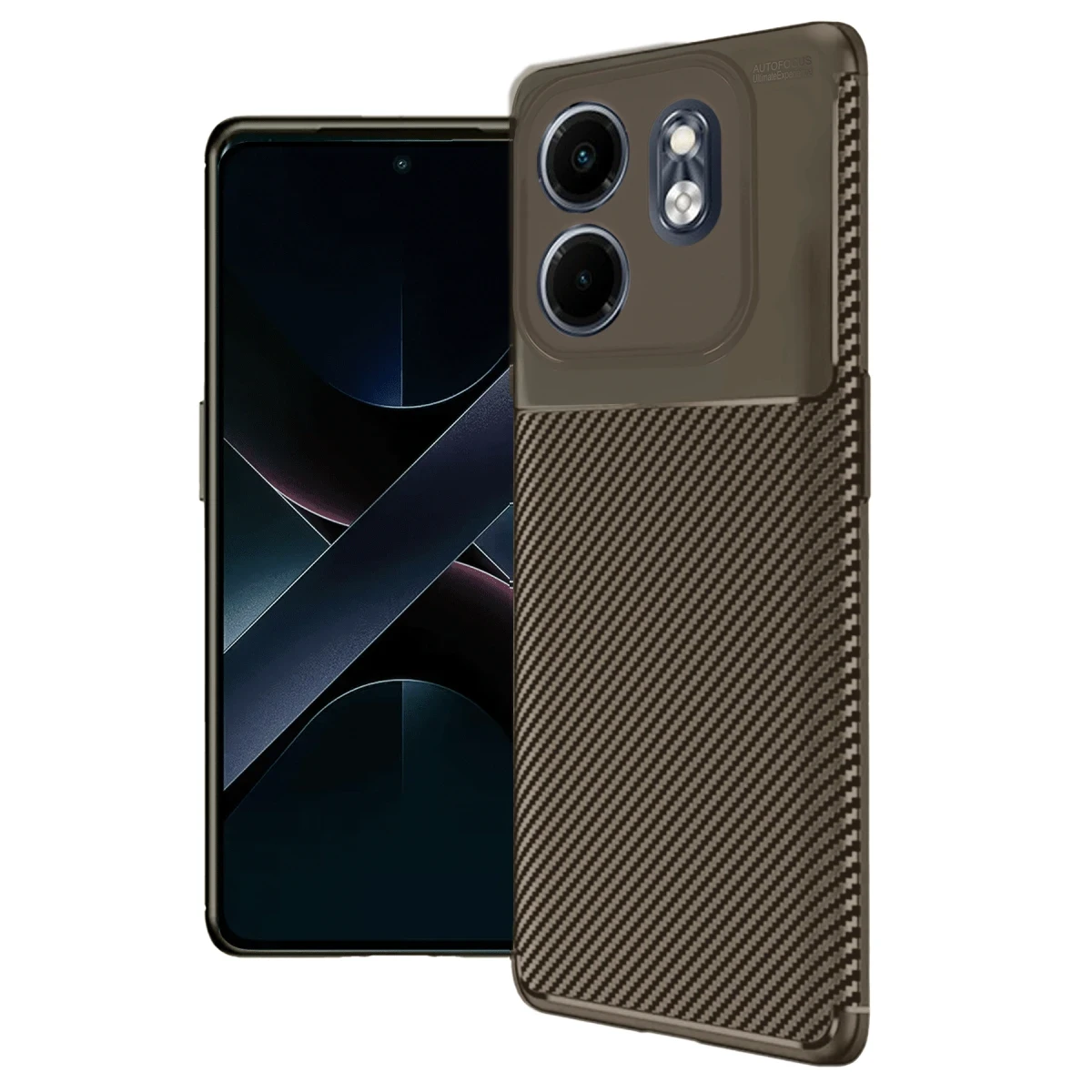 Newface İnfinix Hot 50i 4G Kılıf Auto Focus Karbon Kapak - Kahverengi