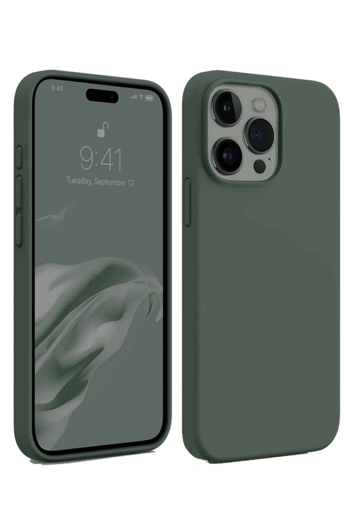 Newface iPhone 15 Pro Kılıf First Silikon - Koyu Yeşil