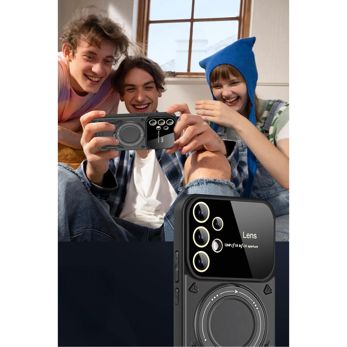 Newface Samsung Galaxy S25 Ultra Kılıf Joy Lens Standlı Kapak - Siyah — görsel 5