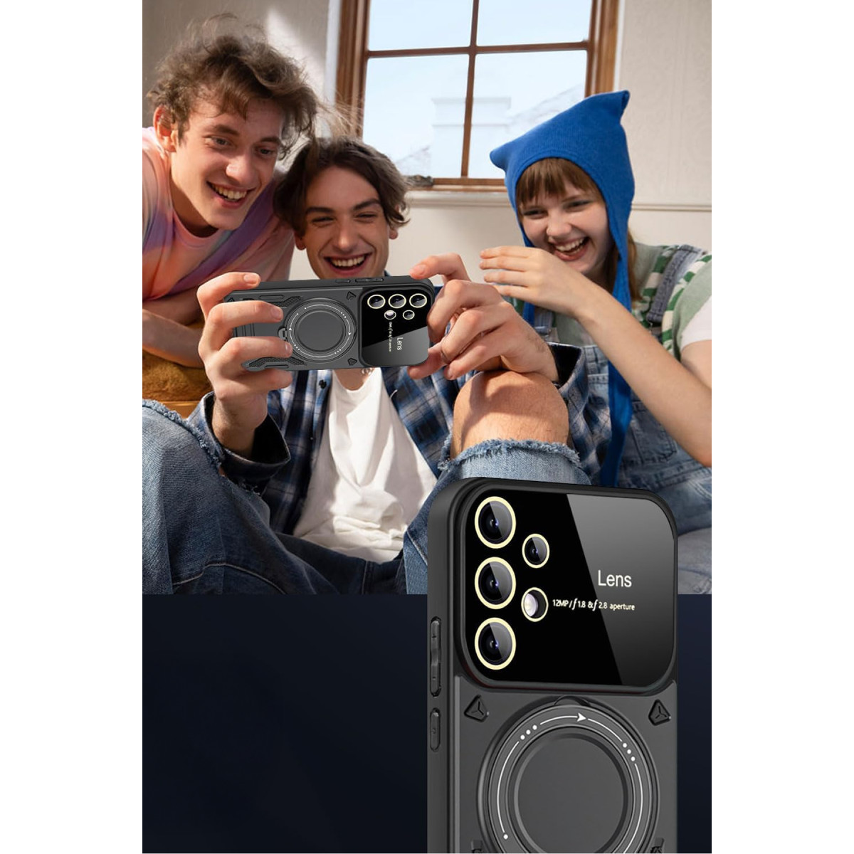 Newface Samsung Galaxy S25 Ultra Kılıf Joy Lens Standlı Kapak - Siyah — görsel 8