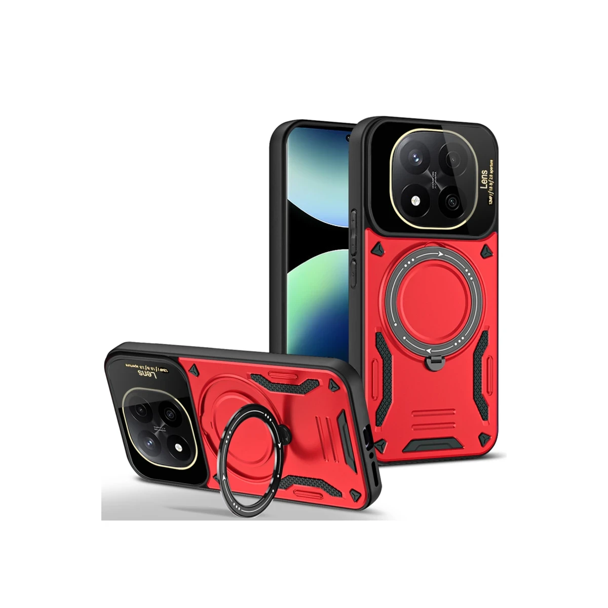 Newface Xiaomi Redmi Note 14 Pro Plus Kılıf Joy Lens Standlı Kapak - Kırmızı