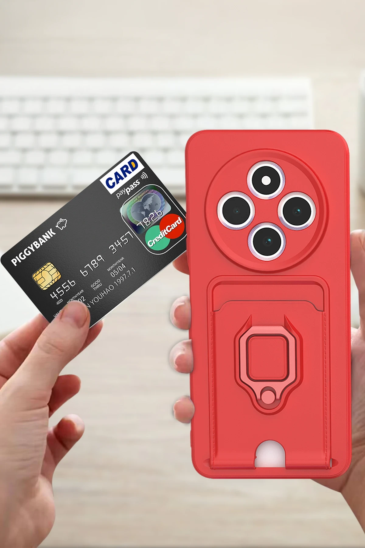 Newface Xiaomi Redmi 14C Kılıf Zuma Kartvizitli Yüzüklü Silikon - Yeşil