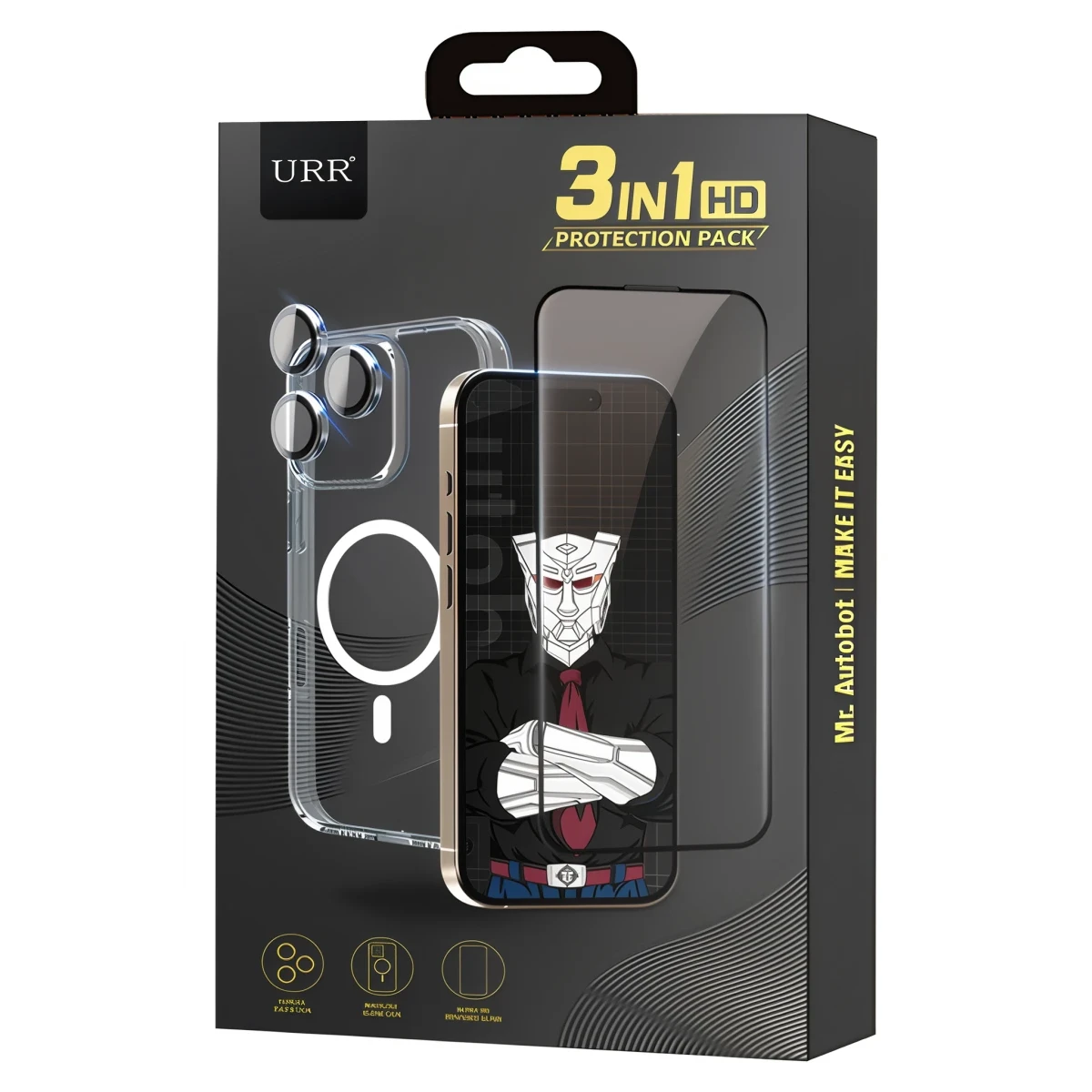 URR Apple iPhone 16 Pro Crystal Clear Magsafe 3in1 Ekran Koruyucu ve Kamera Lens Set - Şeffaf