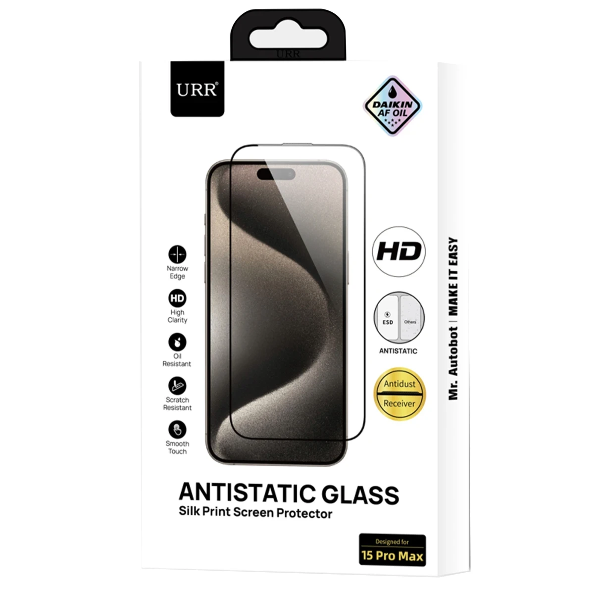 URR Apple iPhone 14 2.5D Antistatik Silkscreen Cam Ekran Koruyucu - Siyah