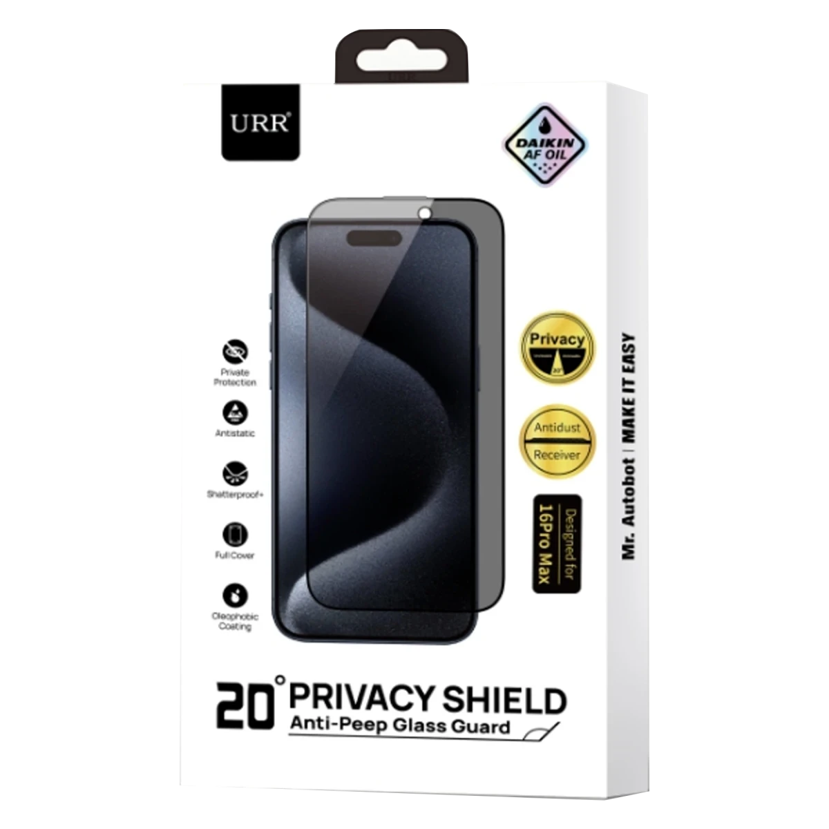 URR Apple iPhone 14 2.5D HD 20º Privacy Cam Ekran Koruyucu - Siyah