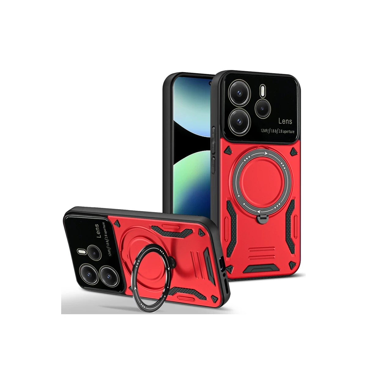 Newface Xiaomi Redmi Note 14 4G Kılıf Joy Lens Standlı Kapak - Kırmızı