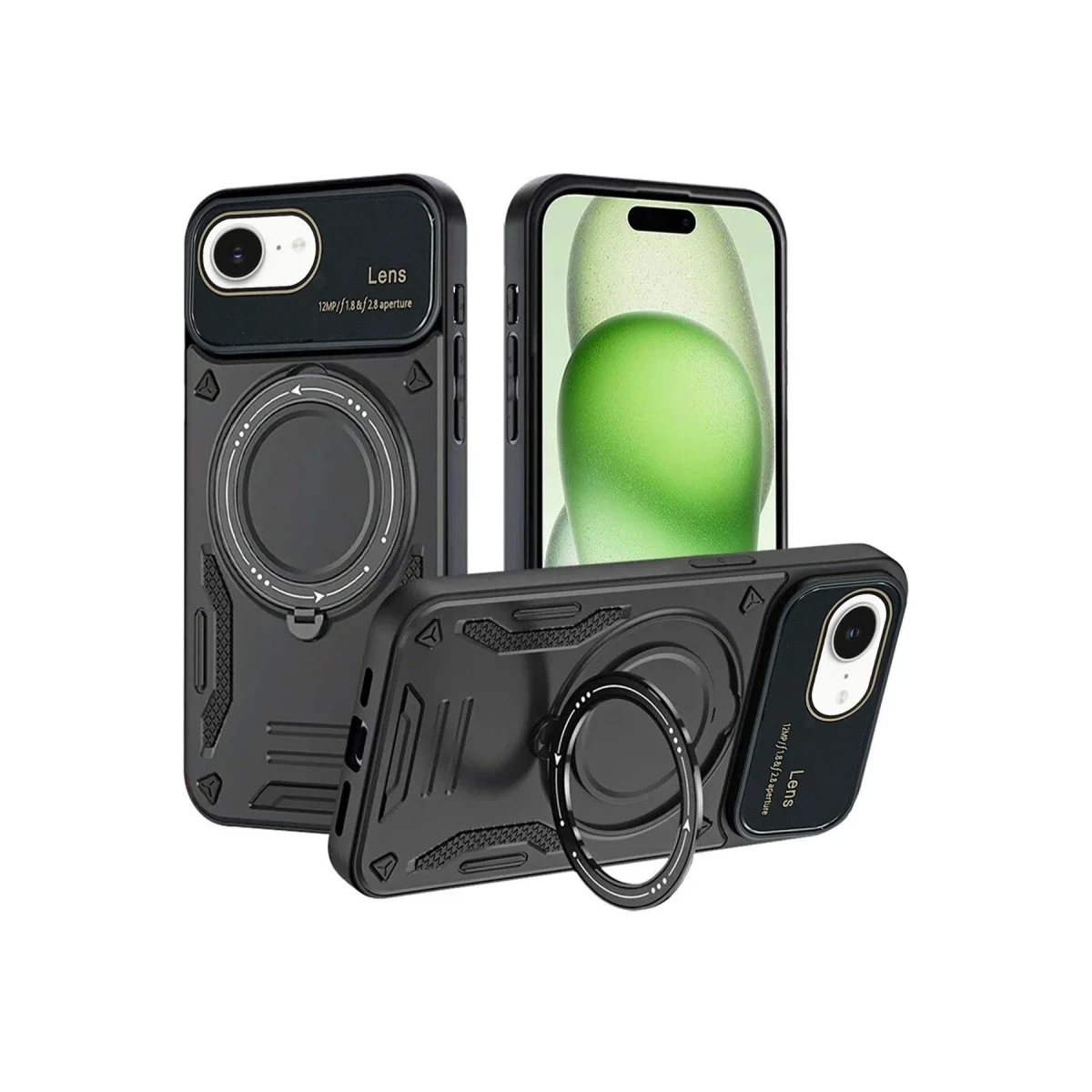 Newface Apple iPhone 16E Kılıf Joy Lens Standlı Kapak - Siyah — görsel 2