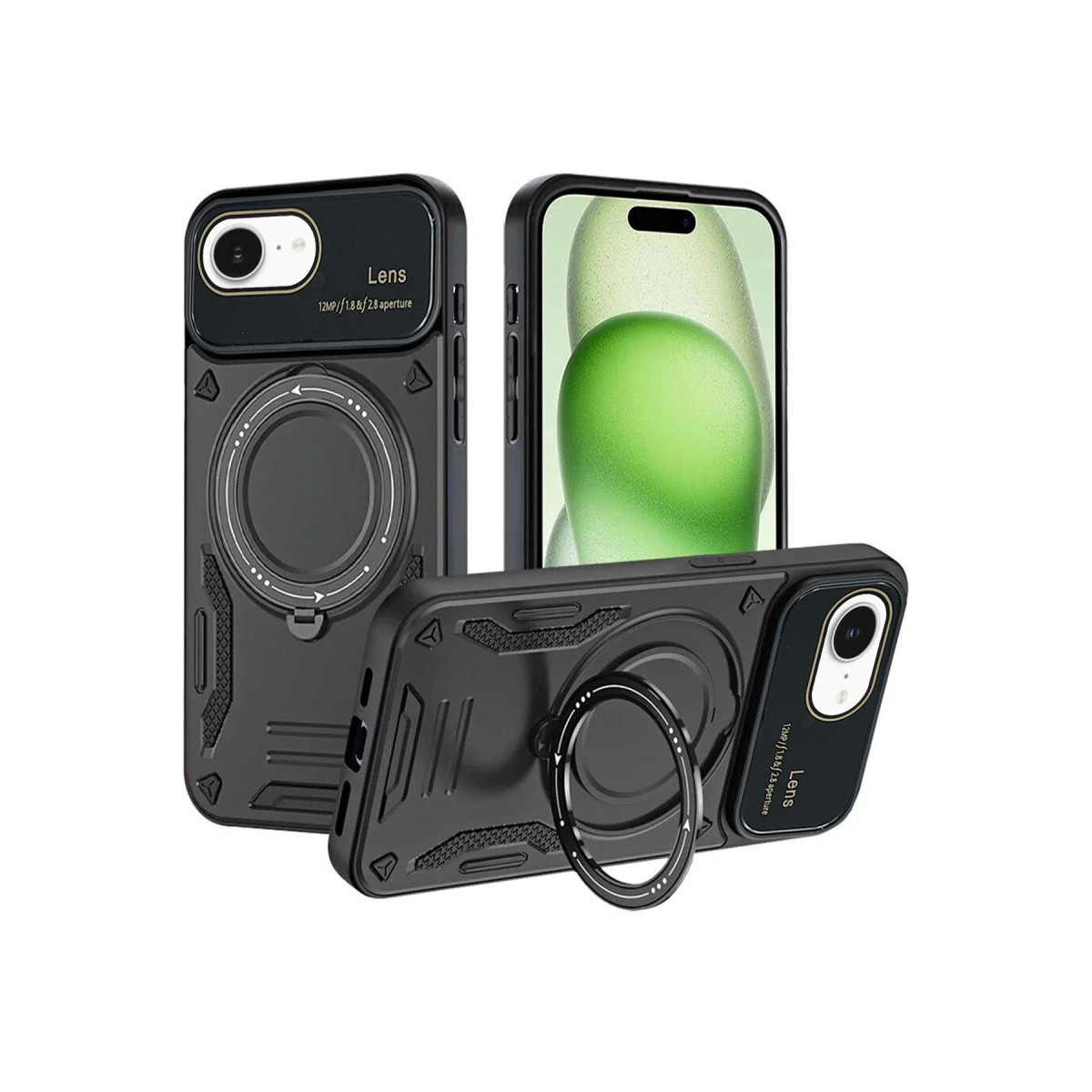 Newface Apple iPhone 16E Kılıf Joy Lens Standlı Kapak - Siyah — görsel 3