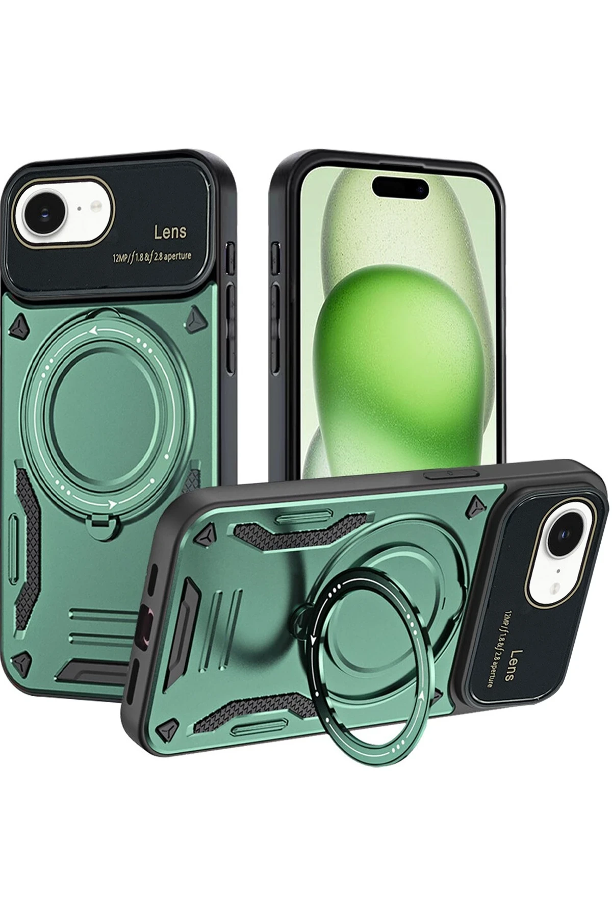 Newface iPhone 16E Kılıf Joy Lens Standlı Kapak - Koyu Yeşil