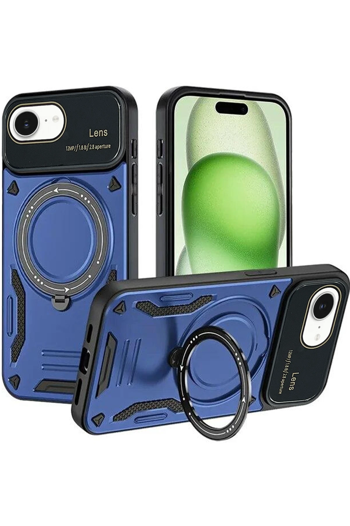 Newface iPhone 16E Kılıf Joy Lens Standlı Kapak - Lacivert