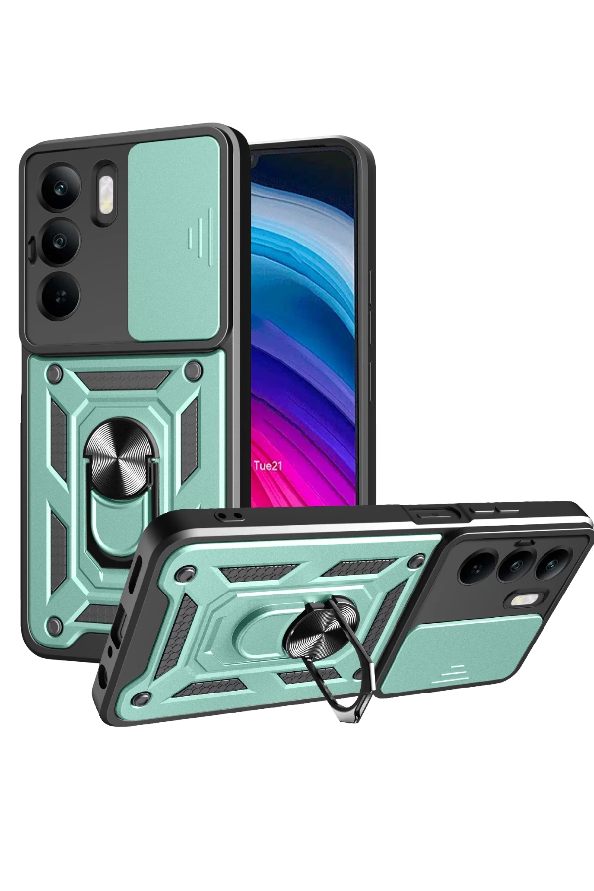 Newface Realme C75 4G Kılıf Pars Lens Yüzüklü Silikon - Yeşil