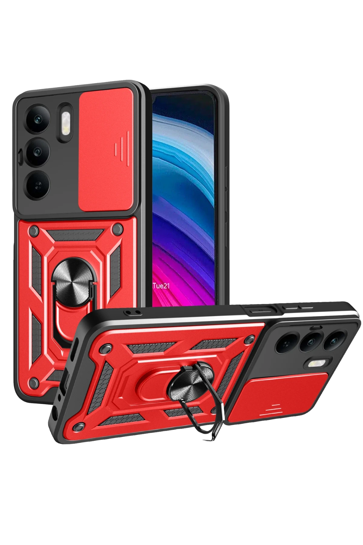 Newface Realme C75 4G Kılıf Pars Lens Yüzüklü Silikon - Kırmızı