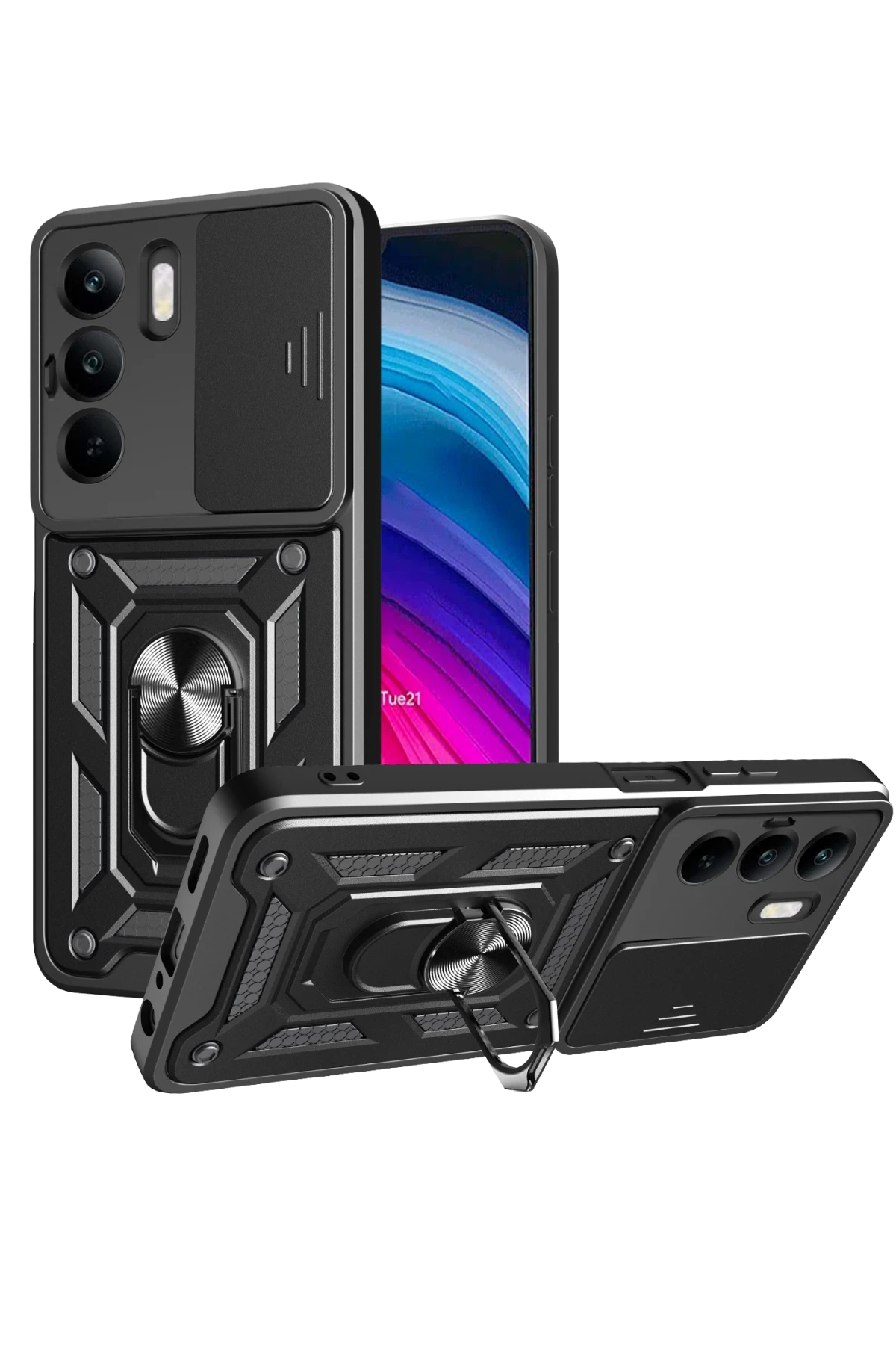 Newface Realme C75 4G Kılıf Pars Lens Yüzüklü Silikon - Siyah