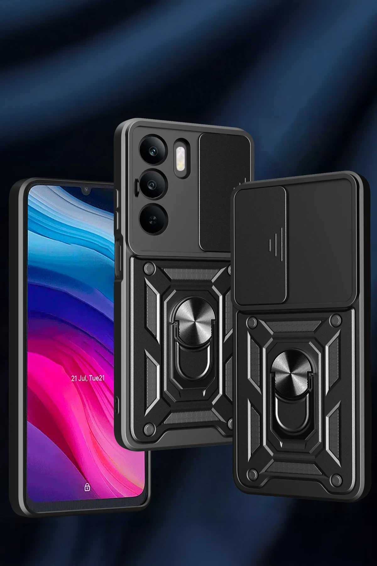 Newface Realme C75 4G Kılıf Pars Lens Yüzüklü Silikon - Lacivert
