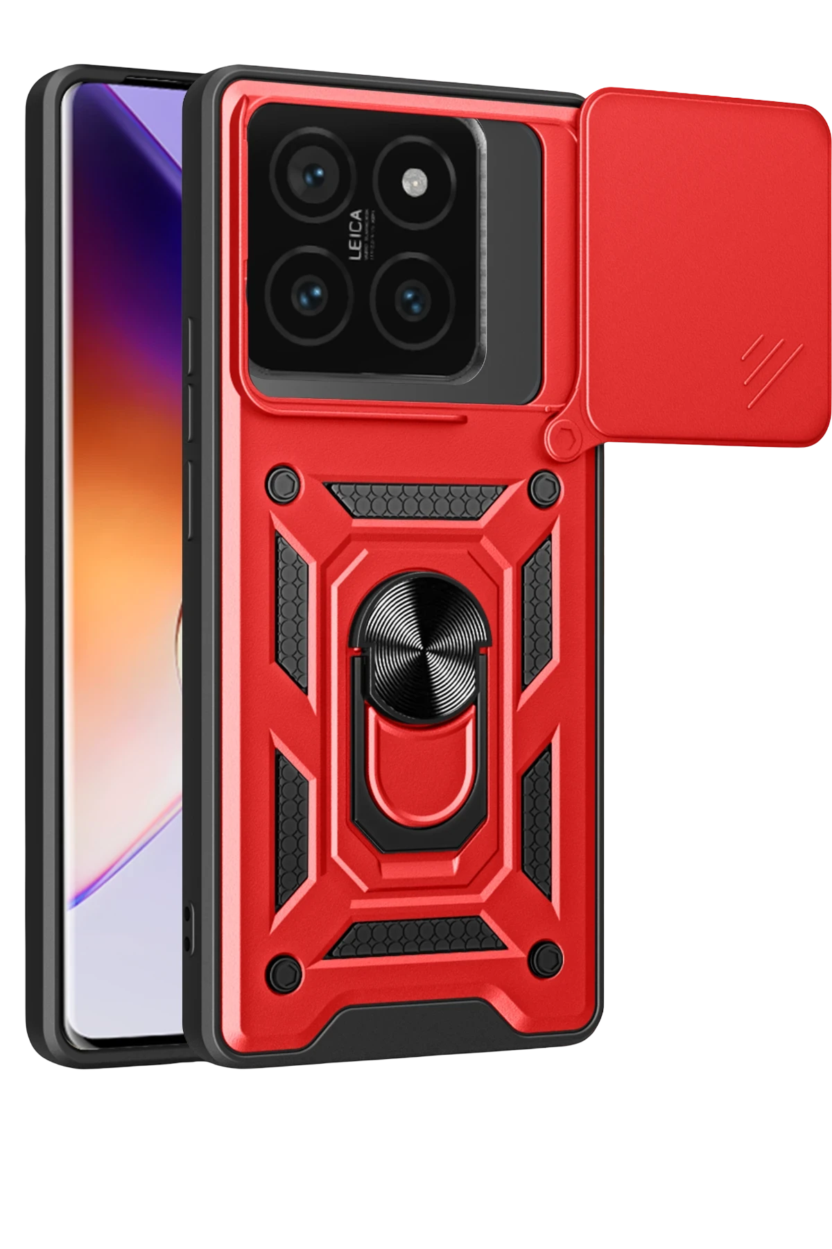 Newface Xiaomi Mi 14T Pro Kılıf Pars Lens Yüzüklü Silikon - Kırmızı