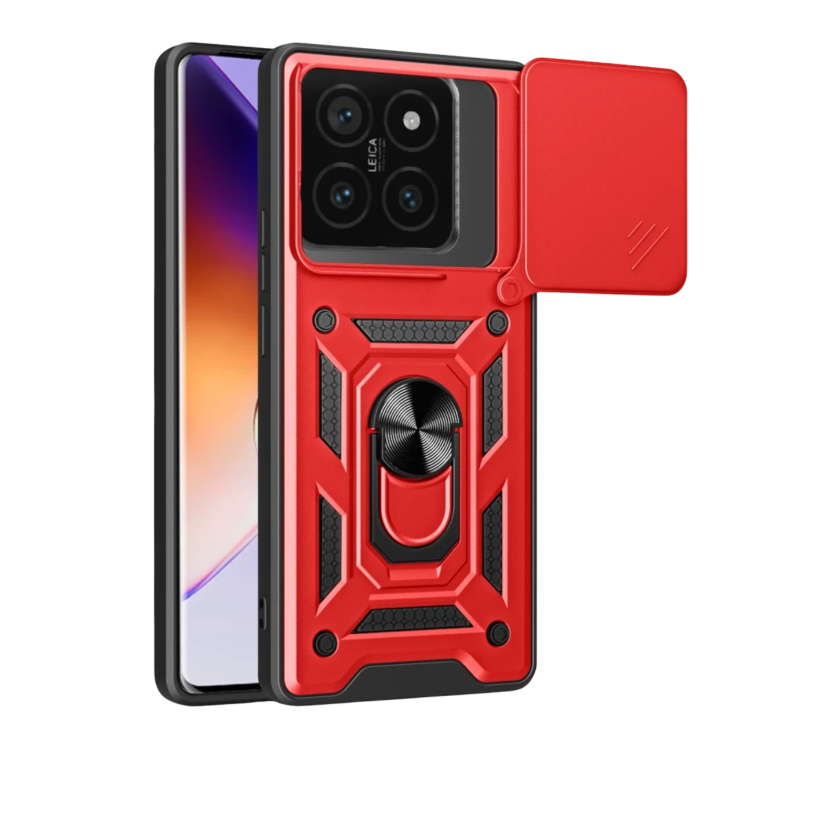 Newface Xiaomi Mi 14T Pro Kılıf Pars Lens Yüzüklü Silikon - Kırmızı
