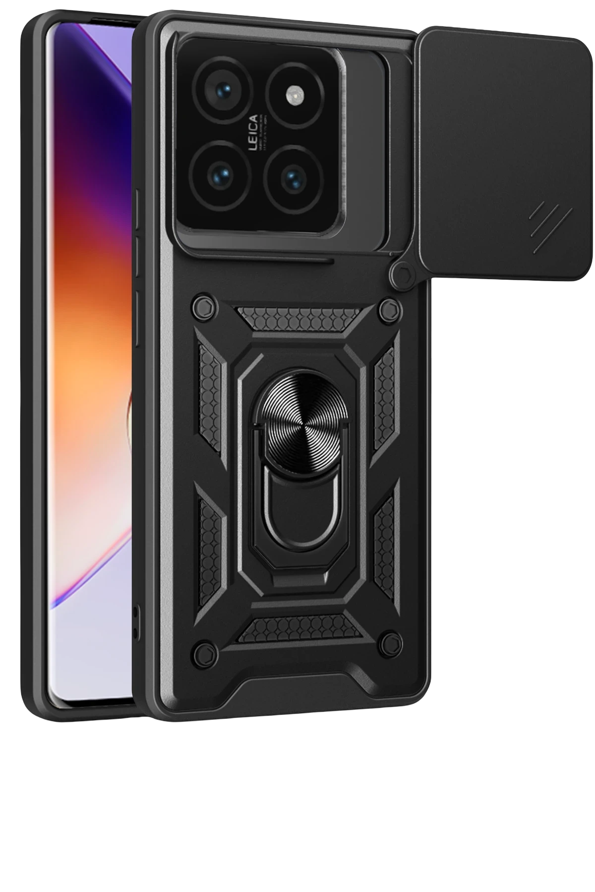 Newface Xiaomi Mi 14T Pro Kılıf Pars Lens Yüzüklü Silikon - Siyah