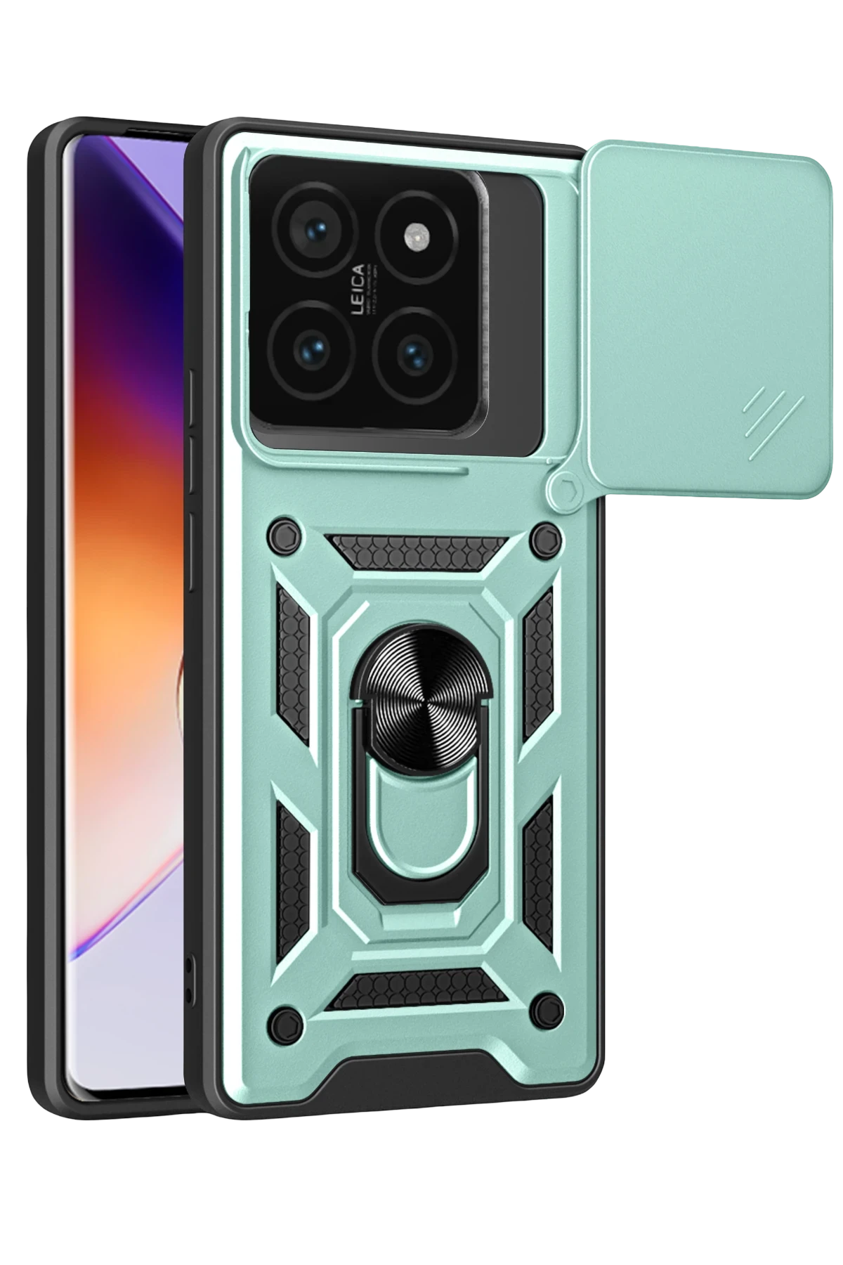 Newface Xiaomi Mi 14T Pro Kılıf Pars Lens Yüzüklü Silikon - Yeşil