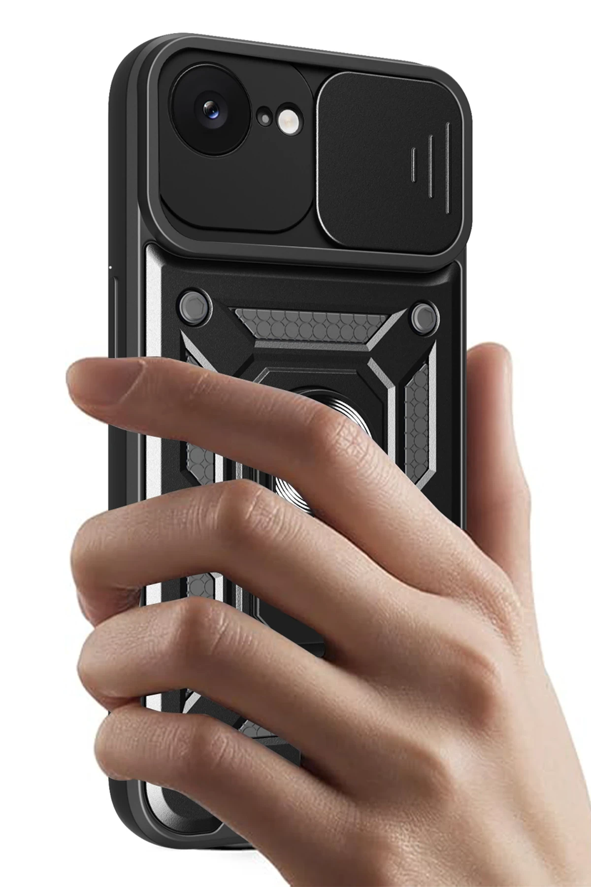 Newface iPhone 16E Kılıf Pars Lens Yüzüklü Silikon - Kırmızı