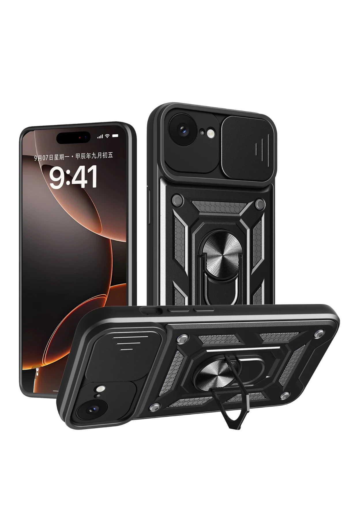 Newface iPhone 16E Kılıf Pars Lens Yüzüklü Silikon - Siyah
