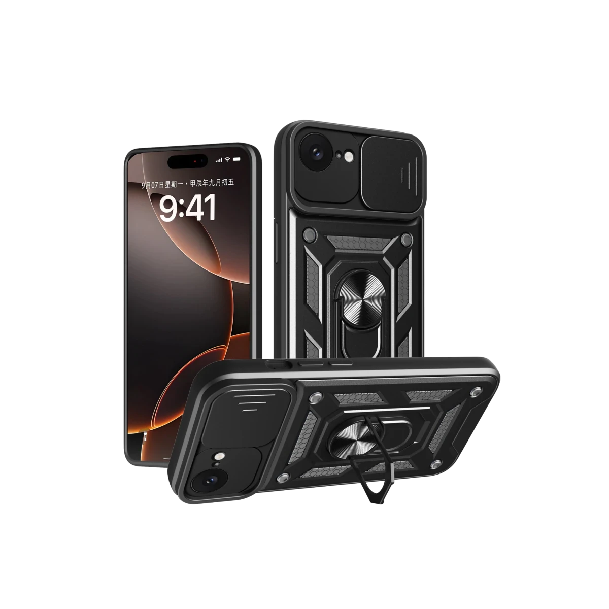 Newface Apple iPhone 16E Kılıf Pars Lens Yüzüklü Silikon - Siyah — görsel 5