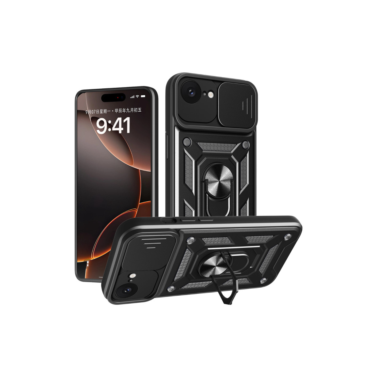 Newface Apple iPhone 16E Kılıf Pars Lens Yüzüklü Silikon - Siyah — görsel 9