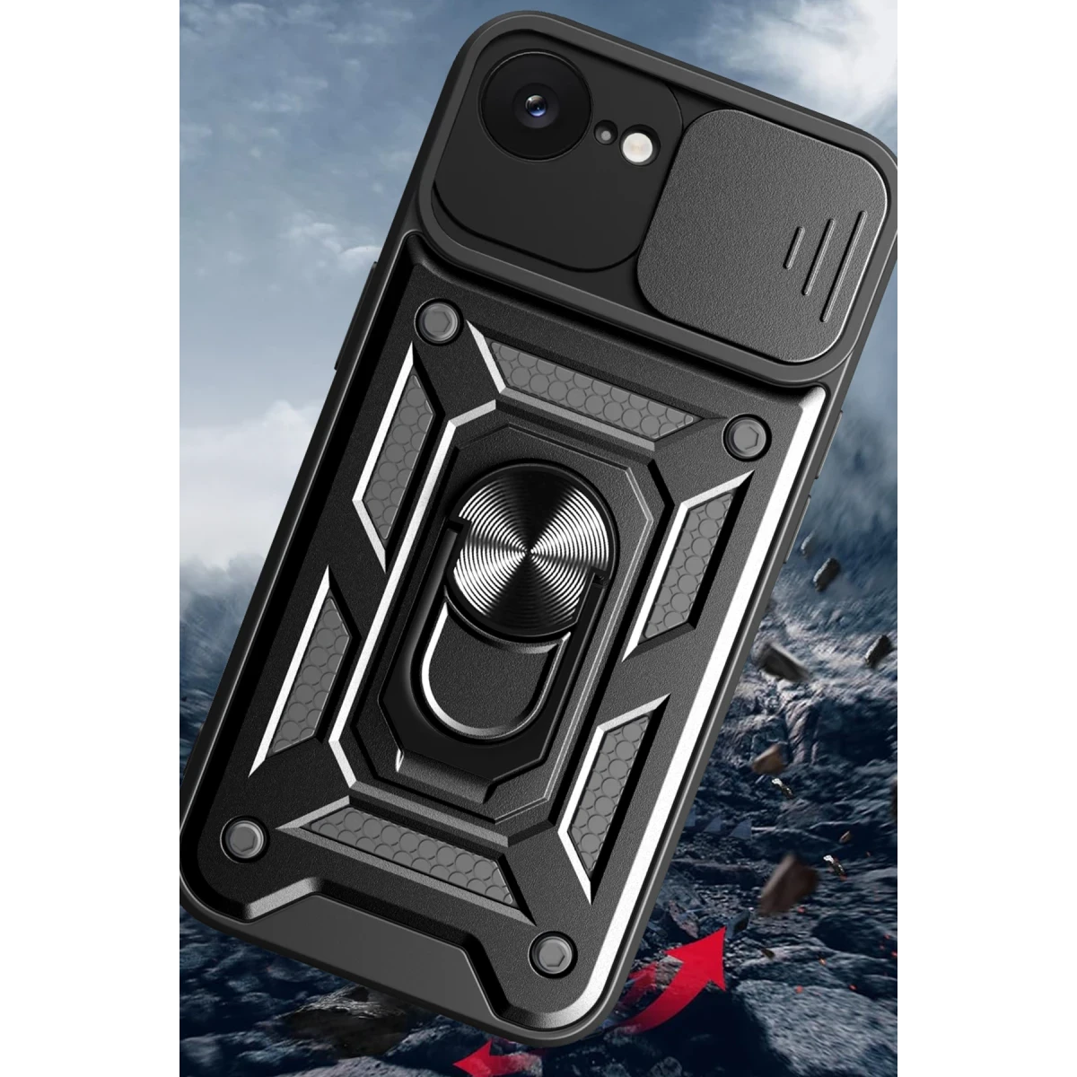 Newface Apple iPhone 16E Kılıf Pars Lens Yüzüklü Silikon - Siyah — görsel 6