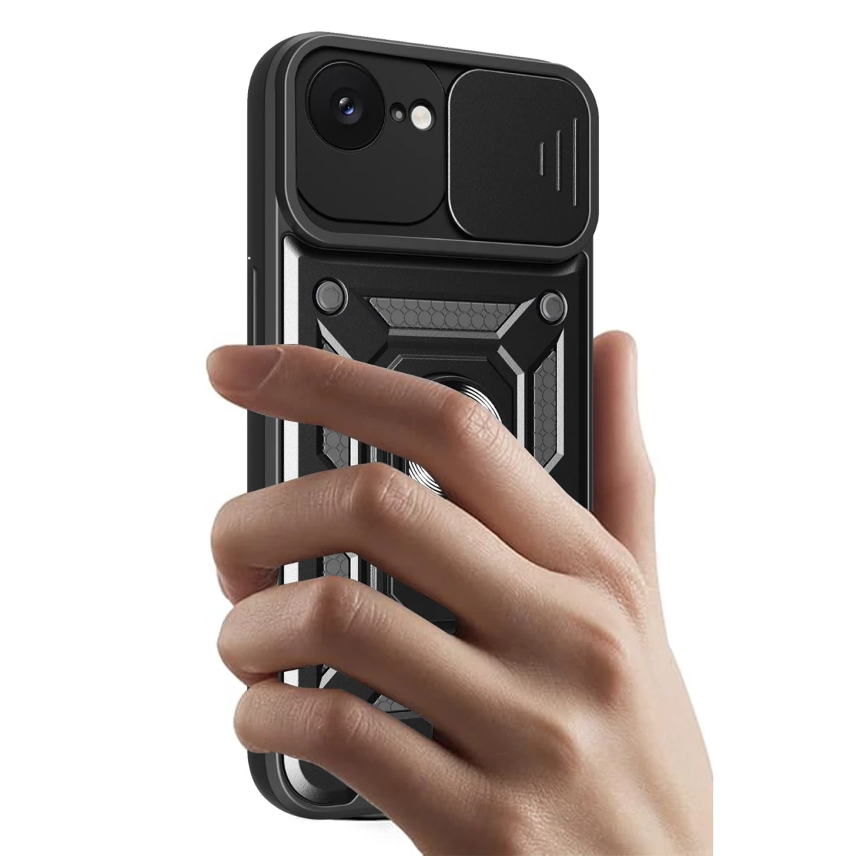 Newface Apple iPhone 16E Kılıf Pars Lens Yüzüklü Silikon - Siyah — görsel 7