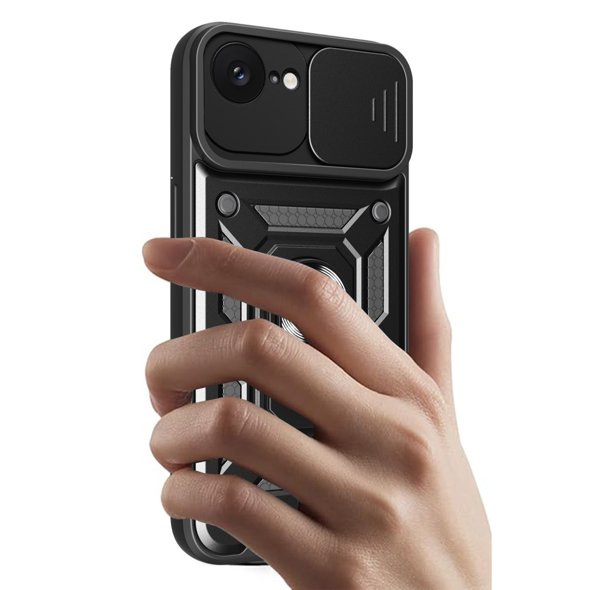 Newface Apple iPhone 16E Kılıf Pars Lens Yüzüklü Silikon - Siyah — görsel 11