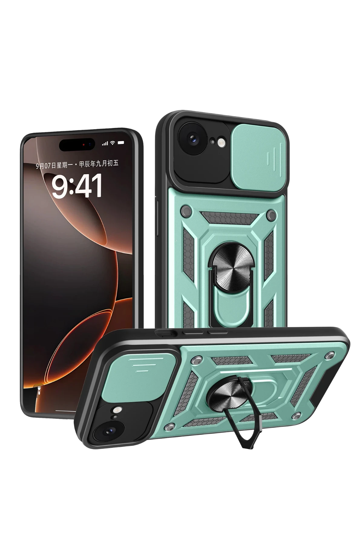 Newface iPhone 16E Kılıf Pars Lens Yüzüklü Silikon - Yeşil